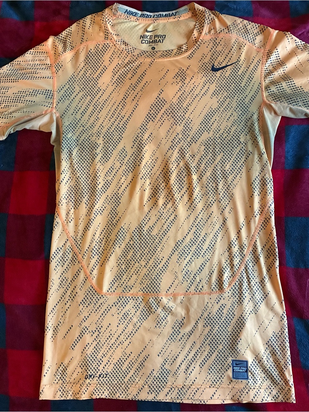 Nike Men’s Short-Sleeve Pro Combat Shirt — Peach with Black Print